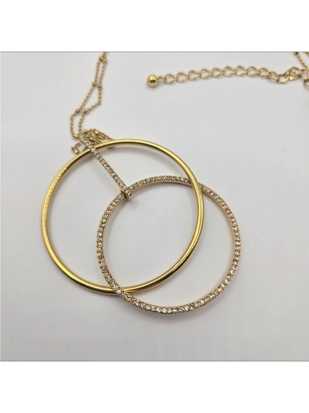Kate Spade Gold-Tone Double Circle Pendant Necklace Rhinestones 3068